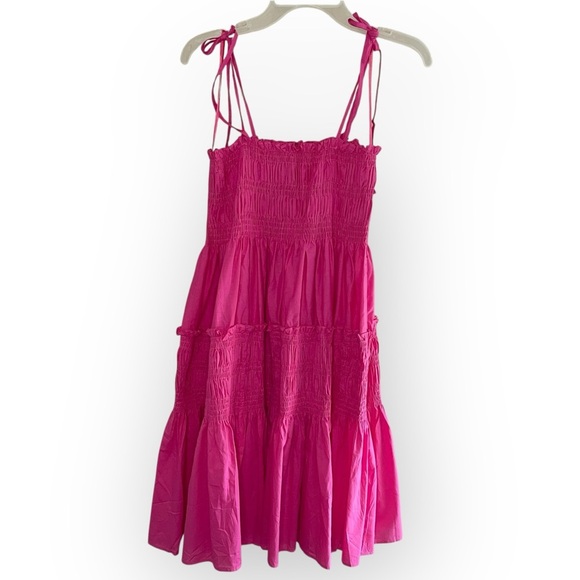 NWT PINCH Fuchsia Smocked Mini Dress with‎ Double Tie Spaghetti Straps, Medium - Picture 1 of 7
